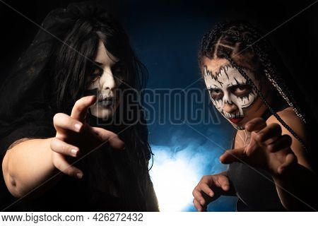Supernatural Entities, Portrait Of Two Supernatural Entities, Artistic Makeup, Black Background, Low