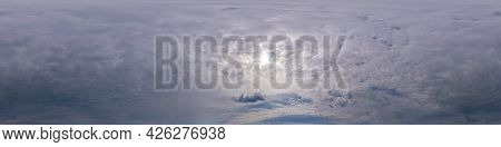 Sky Panorama On Overcast Rainy Day With Nimbostratus Clouds In Seamless Spherical Equirectangular Fo