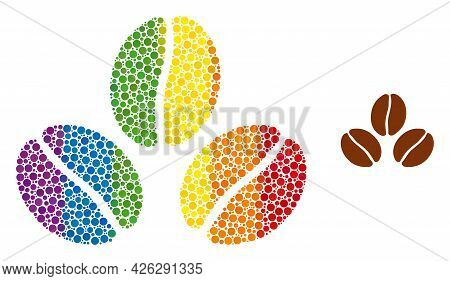 Cacao Beans Composition Icon Of Round Dots In Variable Sizes And Spectrum Color Tinges. A Dotted Lgb
