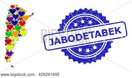 Blue Rosette Rubber Seal Imprint With Jabodetabek Text. Vector Mosaic Lgbt Map Of Argentina Of Love 