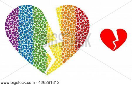 Broken Love Heart Collage Icon Of Round Dots In Variable Sizes And Rainbow Colored Shades. A Dotted 