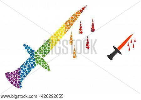 Blood Sword Collage Icon Of Spheric Dots In Variable Sizes And Spectrum Color Hues. A Dotted Lgbt-co