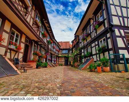 Gengenbach, Germany - July 07, 2021 - View Of The Old Village Of Gengenbach With Its Old Houses In T