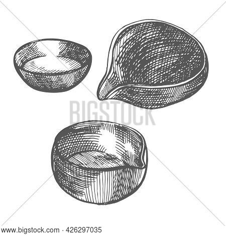Tea Ceremony. Bowl Graphic Illustration. Vector Hand Drawn Illustration. Chinese Traditional.