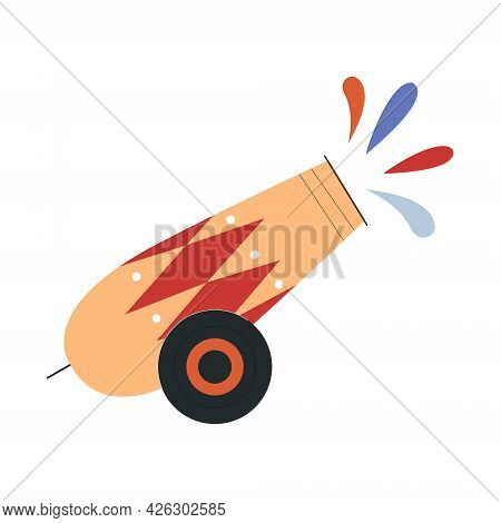 Cute Circus Cannon Firing Colorful Paint. Concept Of Circus Characters And Equipment Doing Tricks An