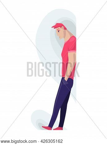 Depressed People. Sad Boy Standing. Lonely Teenager. Symbol Of Sorrow, Sadness And Mental Disorder. 