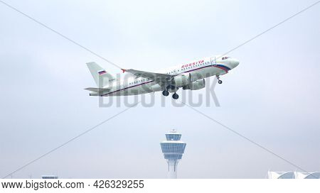Munich, Germany - 11 October 2015: Airbus A319-111 Of Rossiya Takes Off From Munich Muc Airport With