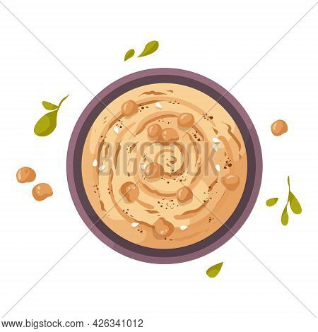 A Plate Of Hummus, A Traditional Food In India Made From Chickpeas. Healthy Vegetarian Breakfast Wit