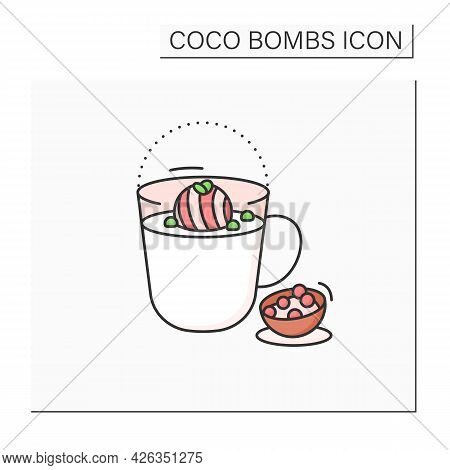 Coco Bomb Color Icon. Delicious Dessert. Cute Ball Of Chocolate With Marshmallows Filling. Bomb Insi