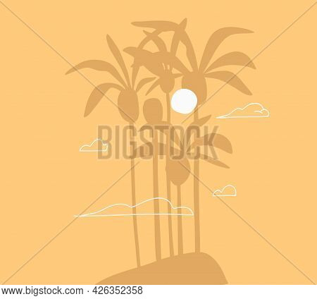 Hand Drawn Vector Abstract Stock Graphic Summer Time Cartoon, Minimalistic Illustrations Scene, With