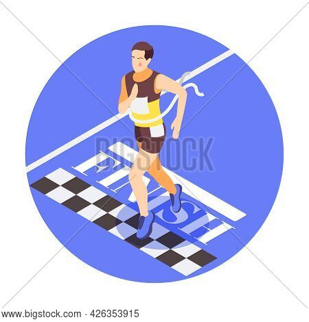 Running Isometric Composition With Male Runner Finishing Race 3d Vector Illustration