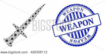 Bacilla Collage Sword Icon, And Grunge Weapon Seal Stamp. Sword Mosaic For Epidemic Templates, And R