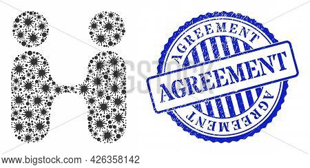 Cell Collage Siam Twins People Icon, And Grunge Agreement Stamp. Siam Twins People Collage For Isola