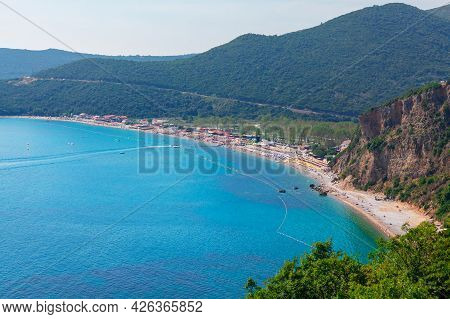 Jaz Beach In Montenegro . One Of The Longest Sandy Beach In The Budva Area With Open Sea View