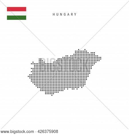 Square Dots Pattern Map Of Hungary. Hungarian Dotted Pixel Map With National Flag Isolated On White 