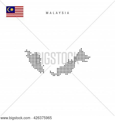 Square Dots Pattern Map Of Malaysia. Malaysian Dotted Pixel Map With National Flag Isolated On White