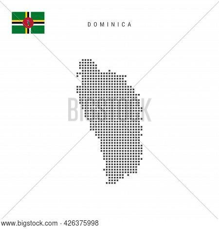 Square Dots Pattern Map Of Dominica. Dominica Dotted Pixel Map With National Flag Isolated On White 