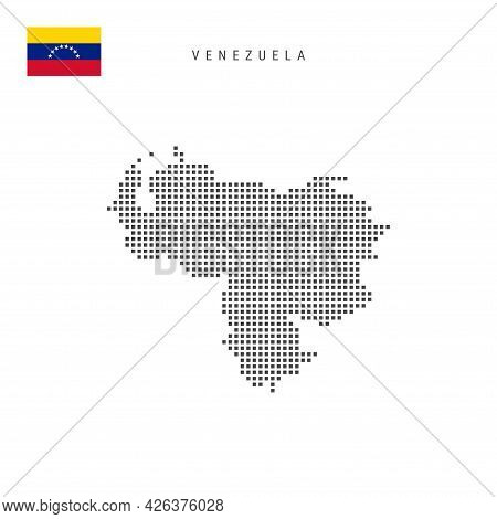 Square Dots Pattern Map Of Venezuela. Venezuelan Dotted Pixel Map With National Flag Isolated On Whi