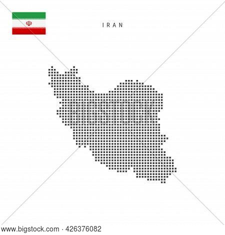 Square Dots Pattern Map Of Iran. Iranian Dotted Pixel Map With National Flag Isolated On White Backg