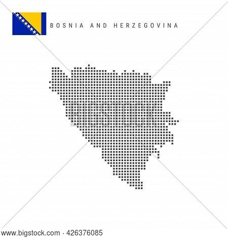 Square Dots Pattern Map Of Bosnia And Herzegovina. Bosnian Dotted Pixel Map With National Flag Isola