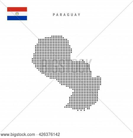 Square Dots Pattern Map Of Paraguay. Paraguayan Dotted Pixel Map With National Flag Isolated On Whit