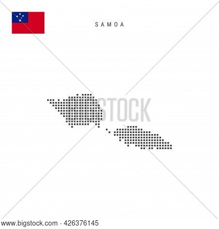 Square Dots Pattern Map Of Samoa. Samoan Dotted Pixel Map With National Flag Isolated On White Backg