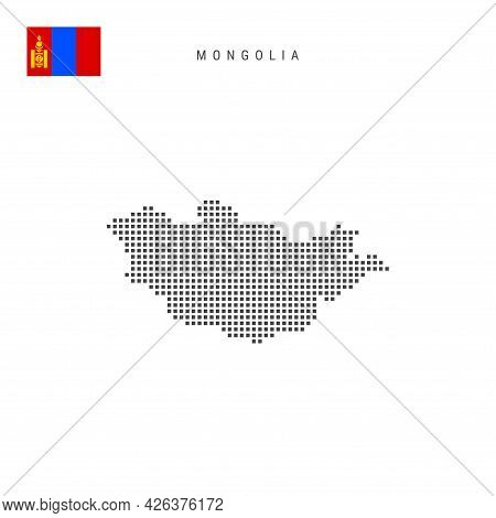 Square Dots Pattern Map Of Mongolia. Mongolian Dotted Pixel Map With National Flag Isolated On White