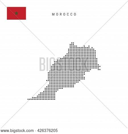 Square Dots Pattern Map Of Morocco. Moroccan Dotted Pixel Map With National Flag Isolated On White B