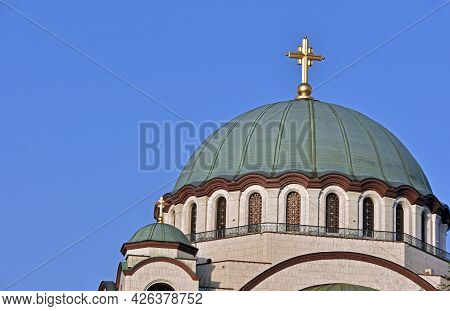 The Temple Of Saint Sava (sveti Sava) - Serbian Orthodox Church With Clear Blue Sky In The Backgroun