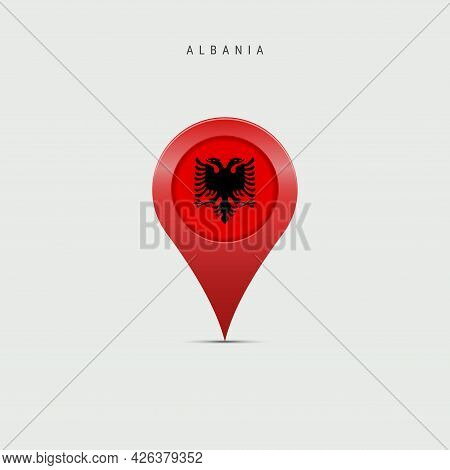Teardrop Map Marker With Flag Of Albania. Albanian Flag Inserted In The Location Map Pin. Vector Ill