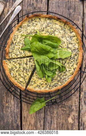 Quiche With Spinach - Traditional Dish Of French Cuisine. Spinach  Tart