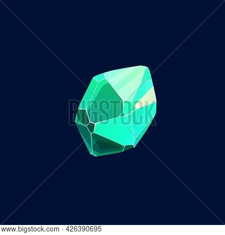 Green Magic Crystal Vector Icon, Rock, Organic Gem Stone. Jewelry Piece For Ui Game, Isolated Cartoo