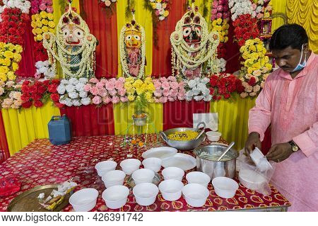 Howrah, West Bengal, India - 29th June 2020 : Vog, Prasad, Or Sacred Worshipped Food, Being Distribu