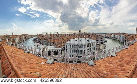 Panoramic View From The Observation Platform From Fondaco Dei Tedeschi To The Canale Grande And Scen