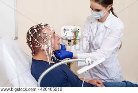 Patient Brain Testing Using Encephalography At Medical Center