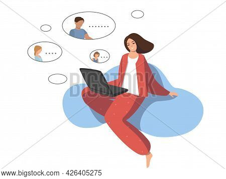 A Beautiful Young Girl Communicating Remotely With People Over The Internet. Suitable For Illustrati