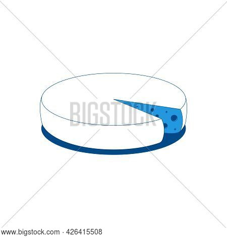 Wheel Of Cheese With Cut Slice Flat Icon In Blue And White Color Vector Illustration