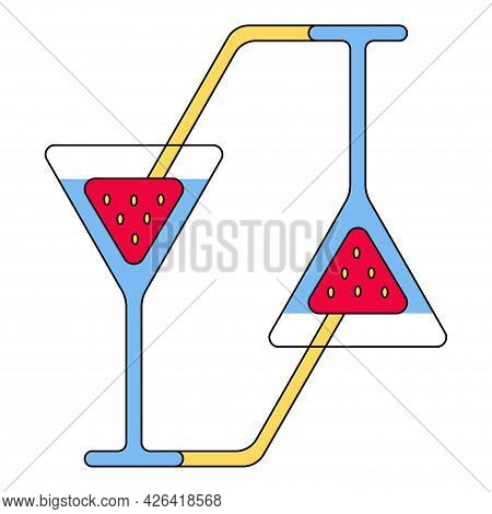 Cocktail Glass With Strawberry And Tube. All Are In Triangular Shape With Rounded Edges, Vector Icon