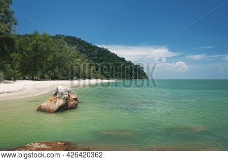 Kearchut Beach Within Penang National Park In George Town Penang Malaysia On A Summer Sunny Day.