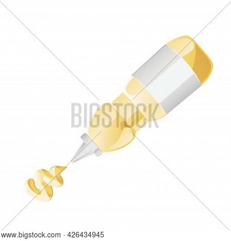 Mayonnaise In Glass Bottle. Jar With White Sauce. Condiment Container In Cartoon Style. Vector Illus