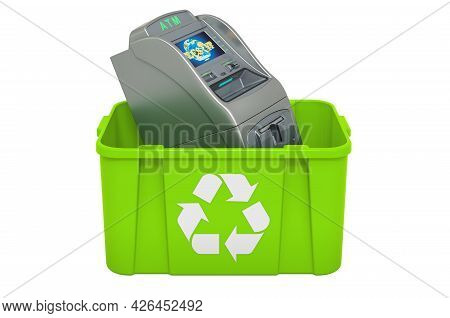 Recycling Trashcan With Atm Machine, 3d Rendering Isolated On White Background