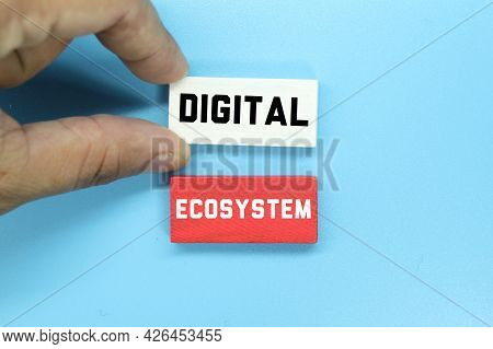Hand Holding A Colored Block With The Word Digital Ecosystem