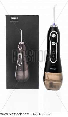 Winneconne, Wi -11 July 2021:  A Package Of Tebikin Portable Water Flosser On An Isolated Background