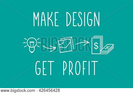 Make Design And Get Profit Creative Poster. Vector Outline Icons Of Idea Light Bulb, Pictures Or Pho