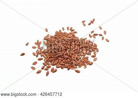 Flaxseed Or Lineseed Pile On White Backgroung
