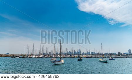 Melbourne, Victoria / Australia - 11/01/2019 St Kilda Beach Is A Beach Located In St Kilda, Port Phi