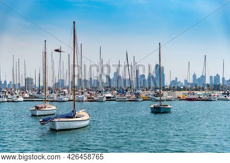 Melbourne, Victoria / Australia - 11/01/2019 St Kilda Beach Is A Beach Located In St Kilda, Port Phi