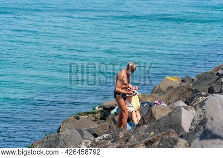 Melbourne, Victoria / Australia - 11/01/2019 St Kilda Beach Is A Beach Located In St Kilda, Port Phi