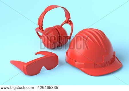 Isometric View Of Monochrome Construction Tools For Repair And Installation On Blue And Redbackgroun