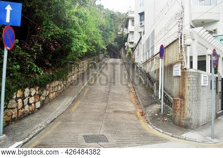 View Landscape Cityscape And Antique Vintage Reto Building And Macanese People Foreign Travelers Wal